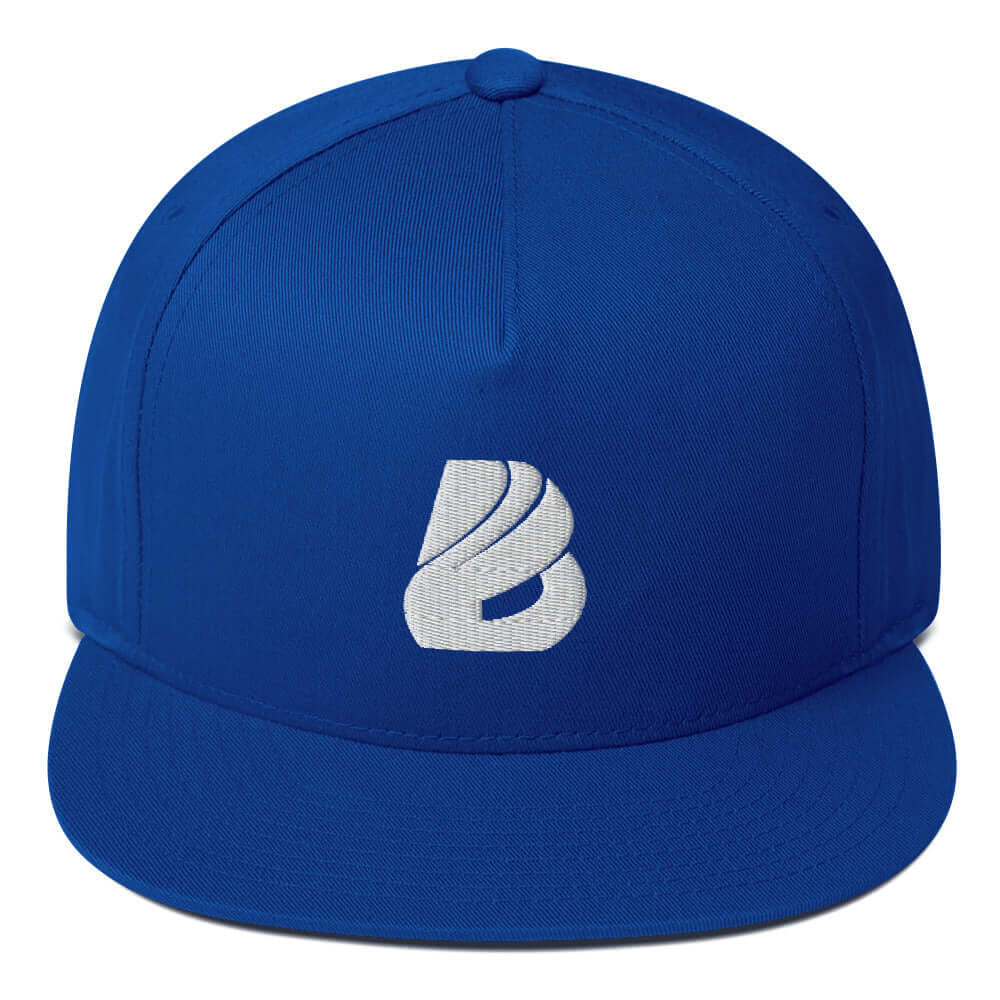 Flat Bill-Cap N°1 blue cotton cord cap with high-profile and green under visor, featuring snapback closure and embroidered logo.
