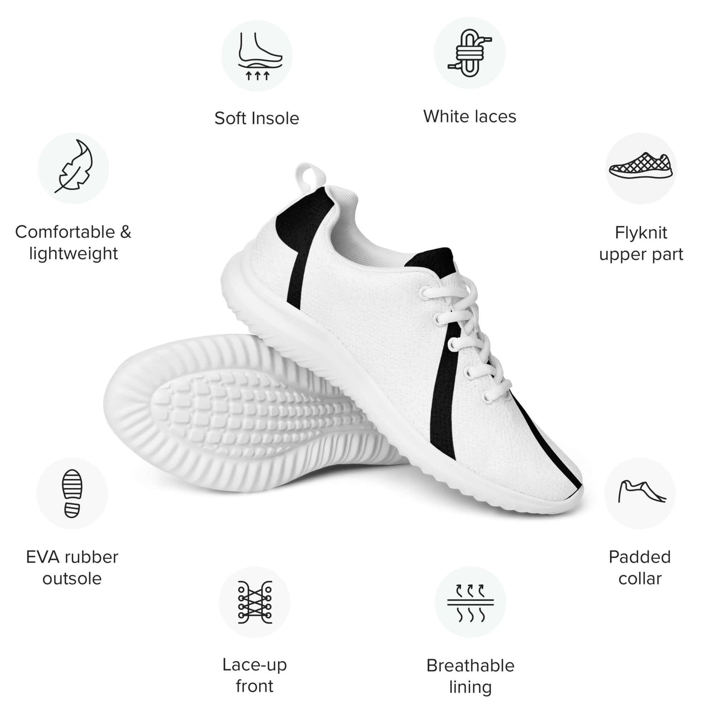 Herren-Turnschuhe N°0 in weiß, ultraleichtes Flyknit-Material, gepolsterte Innensohle, EVA-Gummisohle, Schnürung, atmungsaktiv.