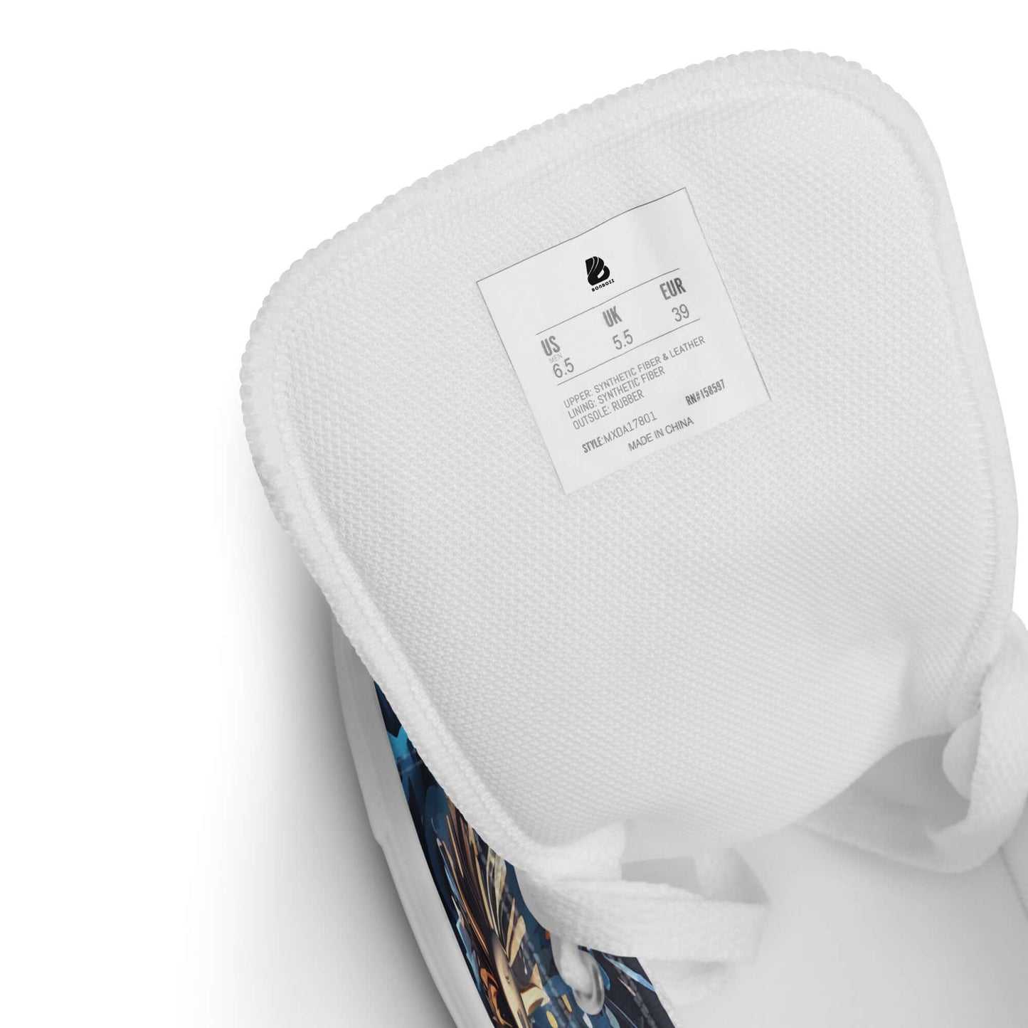 High-Top Leinenschuhe für Herren N°2 with visible size tag inside, showcasing craftsmanship and breathable lining.