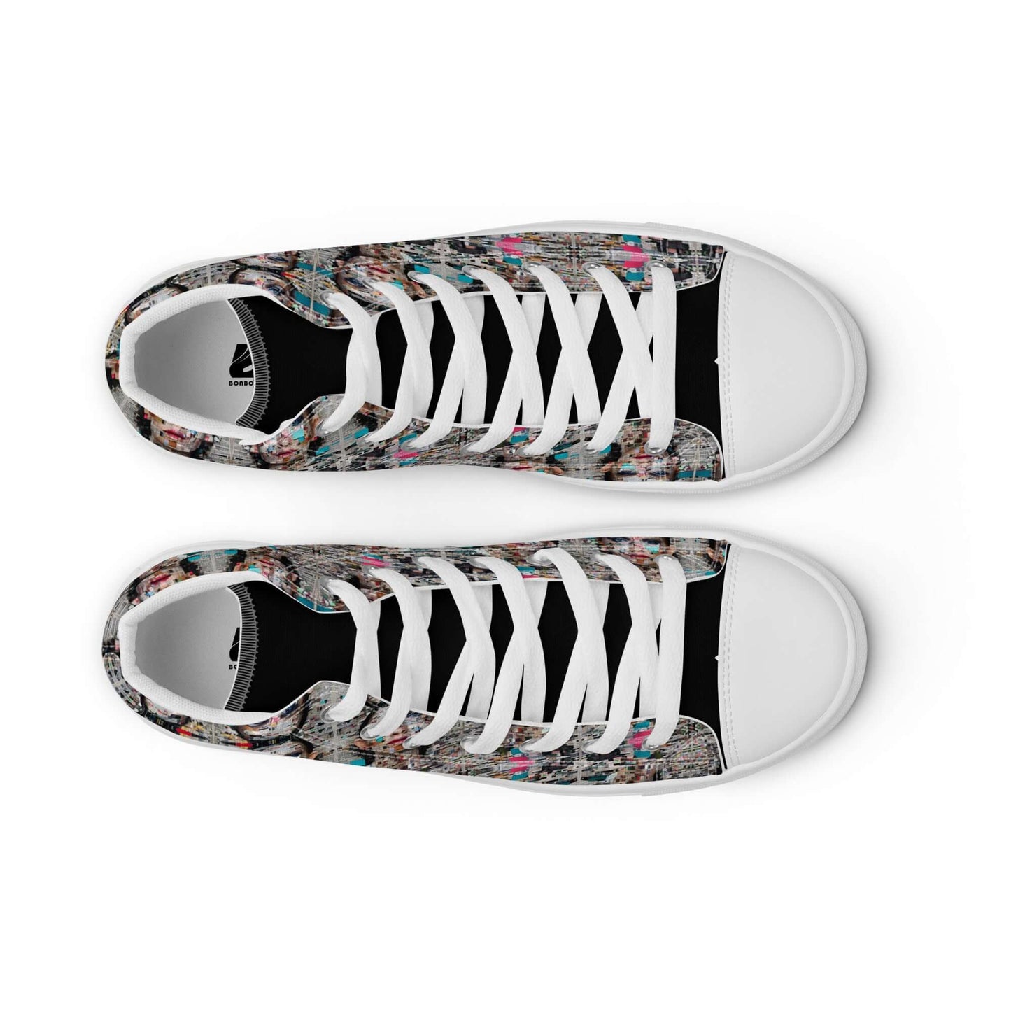 Top view of High-Top Leinenschuhe für Herren N°0 with colorful pattern and white laces.