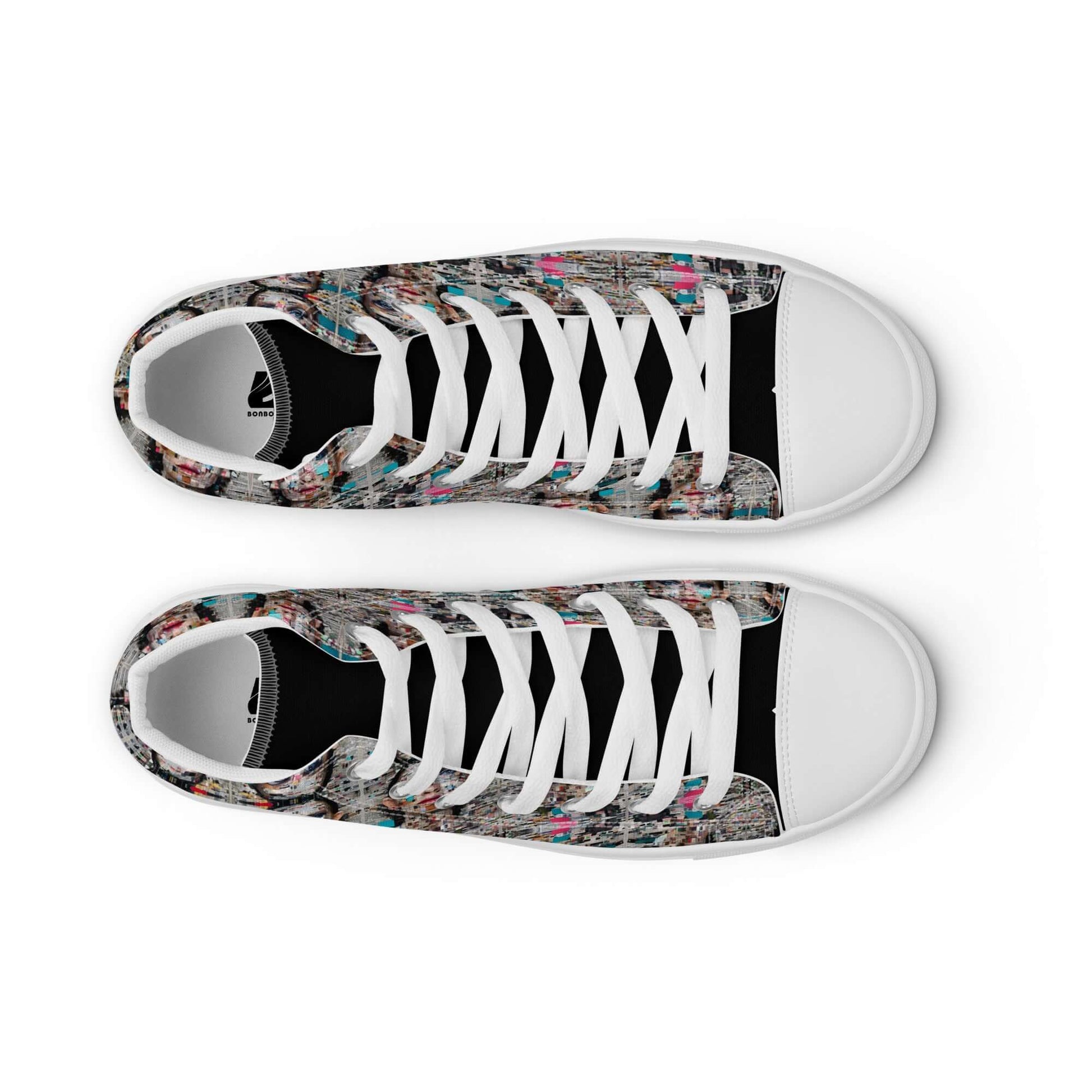 Top view of High-Top Leinenschuhe für Herren N°0 with colorful pattern and white laces.