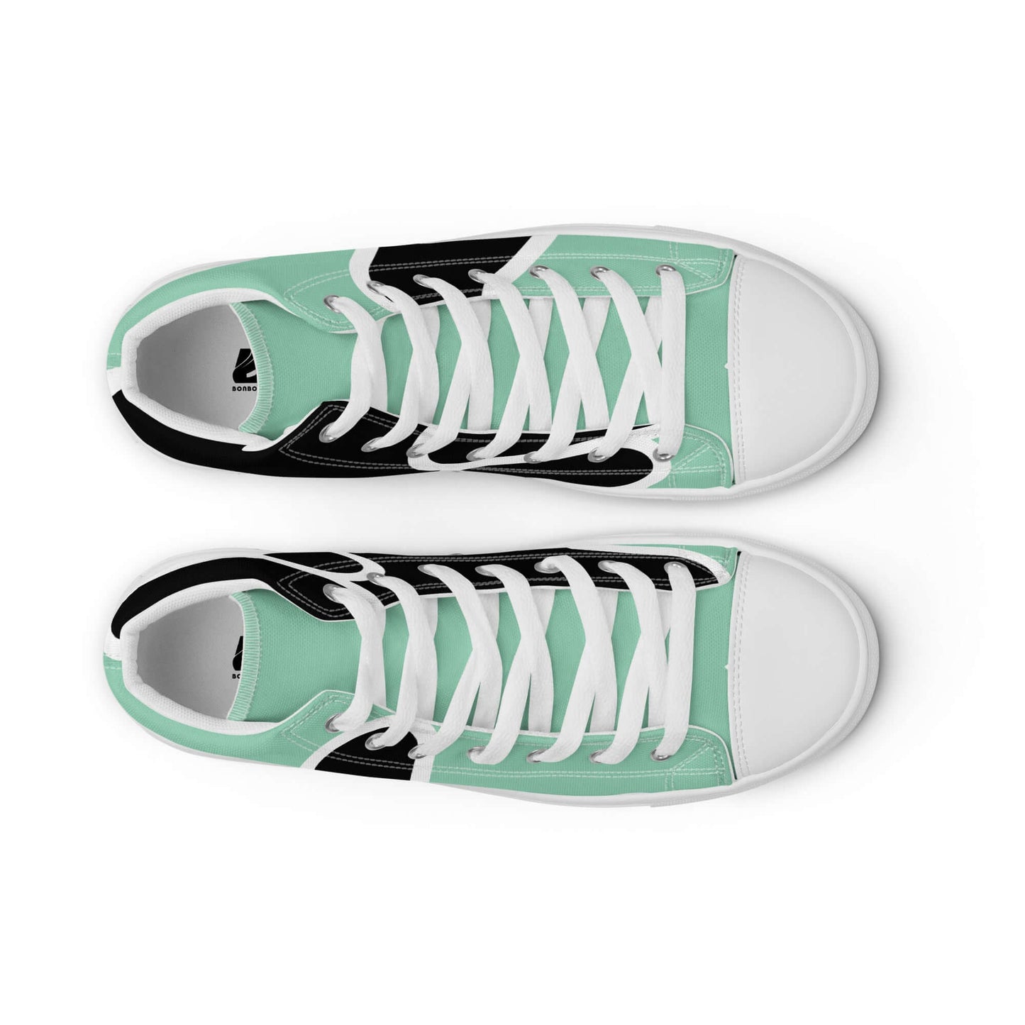 Top view of High-Top Leinenschuhe für Herren N°1 with mint green canvas, white laces, and EVA rubber soles.