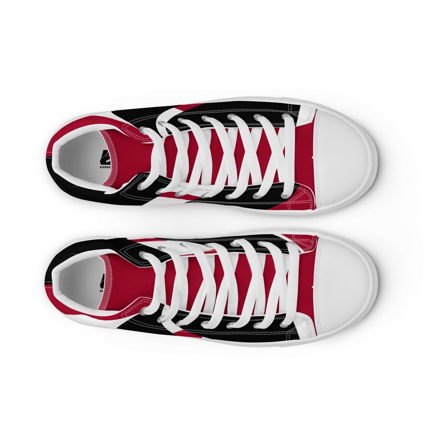 High-Top Leinenschuhe für Herren N°4, rot-schwarz, handgefertigt mit EVA-Gummisohle und Kunstleder-Zehenkappe, top view