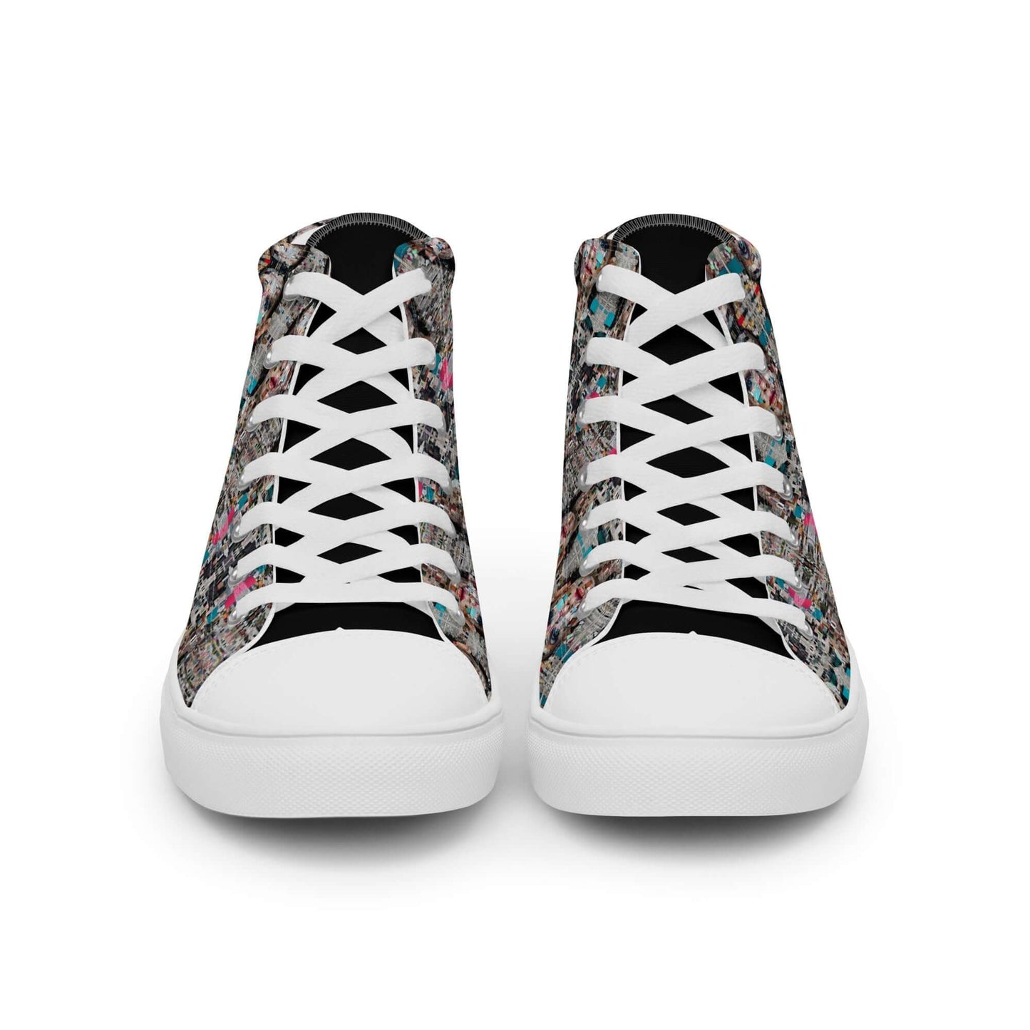 High-Top Leinenschuhe für Herren N°0 mit buntem Design und weißen Schnürsenkeln, Vorderansicht, ideal zum Aufpeppen von Outfits.