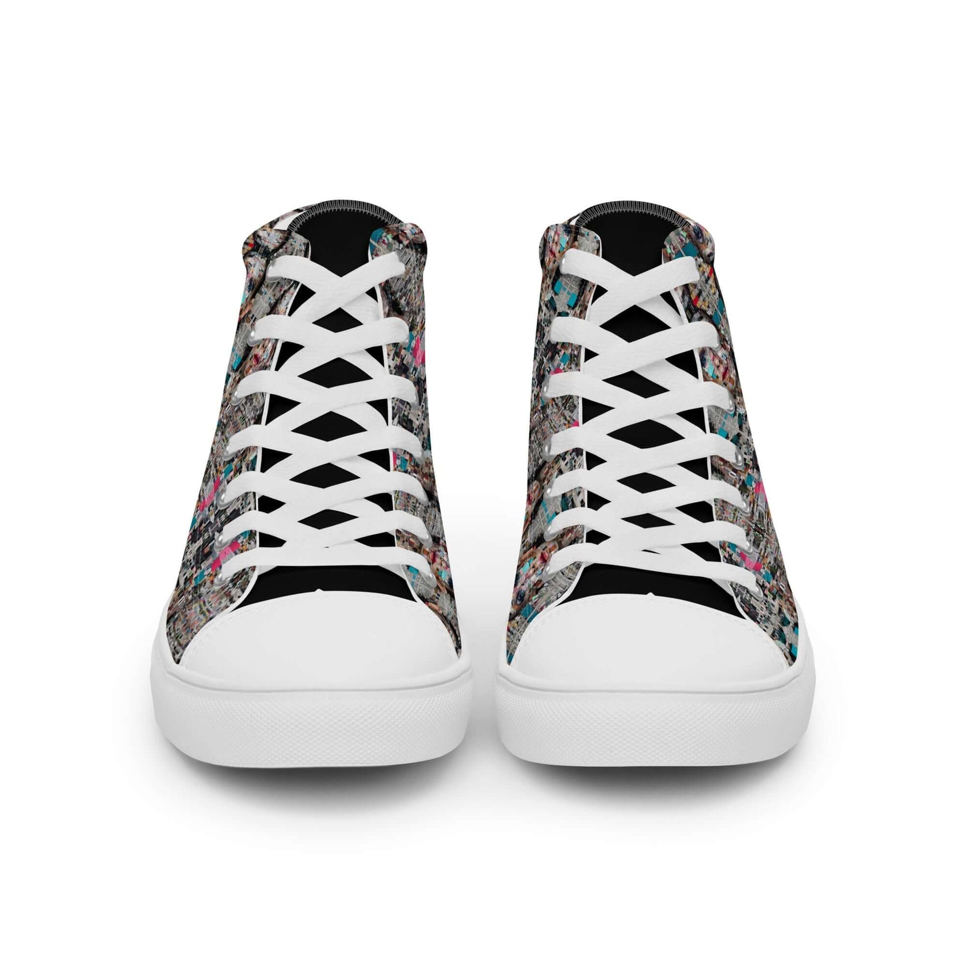 High-Top Leinenschuhe für Herren N°0 mit buntem Design und weißen Schnürsenkeln, Vorderansicht, ideal zum Aufpeppen von Outfits.