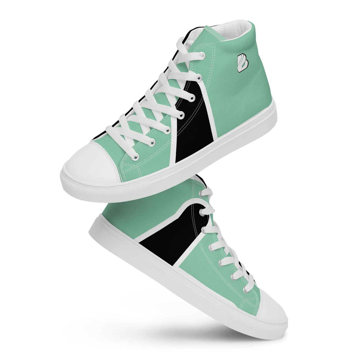Stylish mint and black High-Top Leinenschuhe für Herren N°1 with white laces, perfect for upgrading your footwear collection.