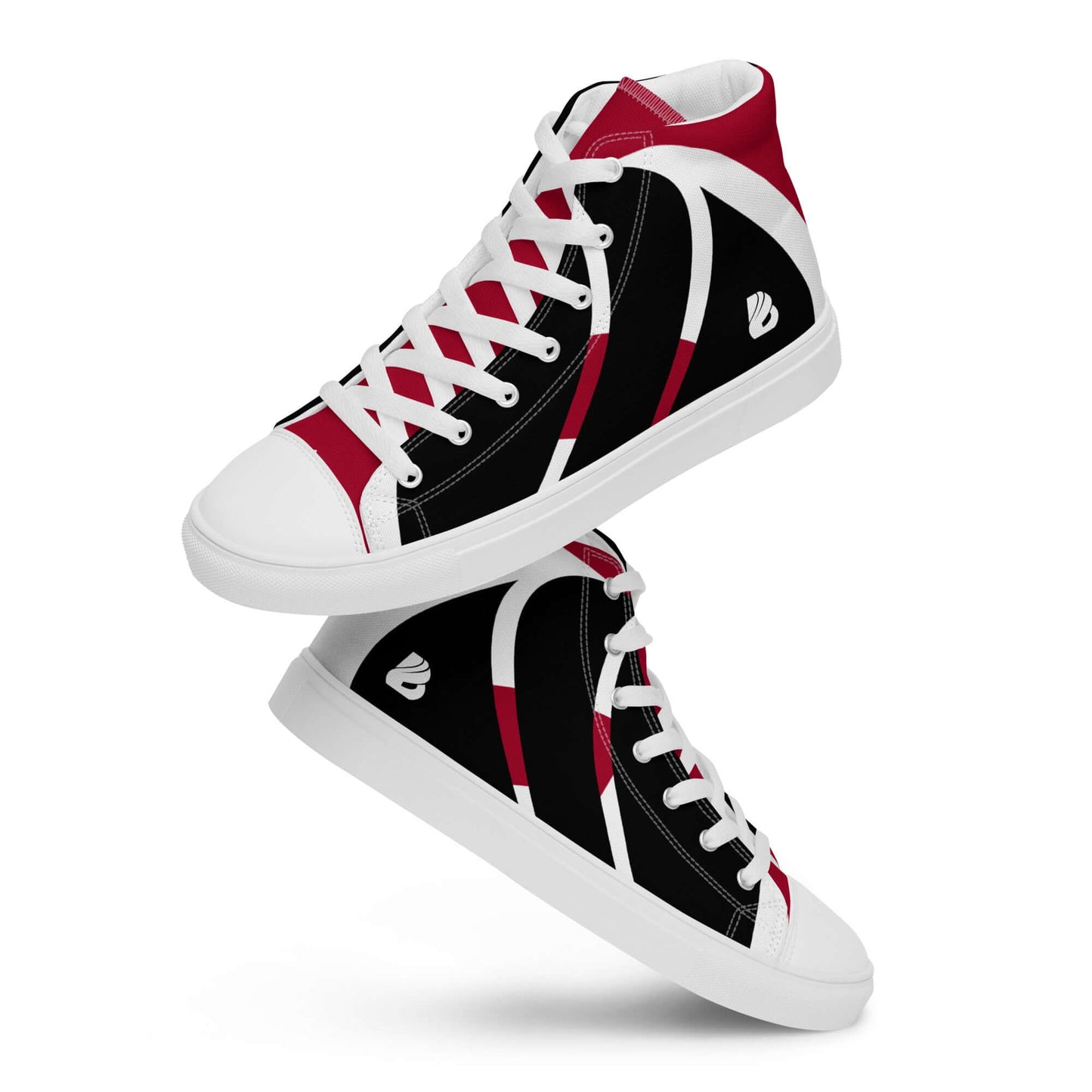 High-Top Leinenschuhe für Herren N°4 in rot und schwarz, mit weißer Gummisohle und Schnürung, stilvolle handgefertigte Schuhe