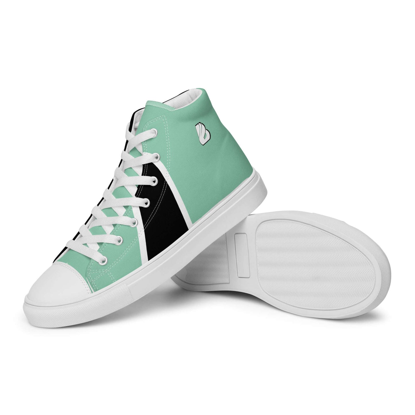 High-Top Leinenschuhe für Herren N°1 mit mintgrüner Leinwand und Kunstleder-Zehenkappe, weiße Schnürsenkel und weiches Innenfutter