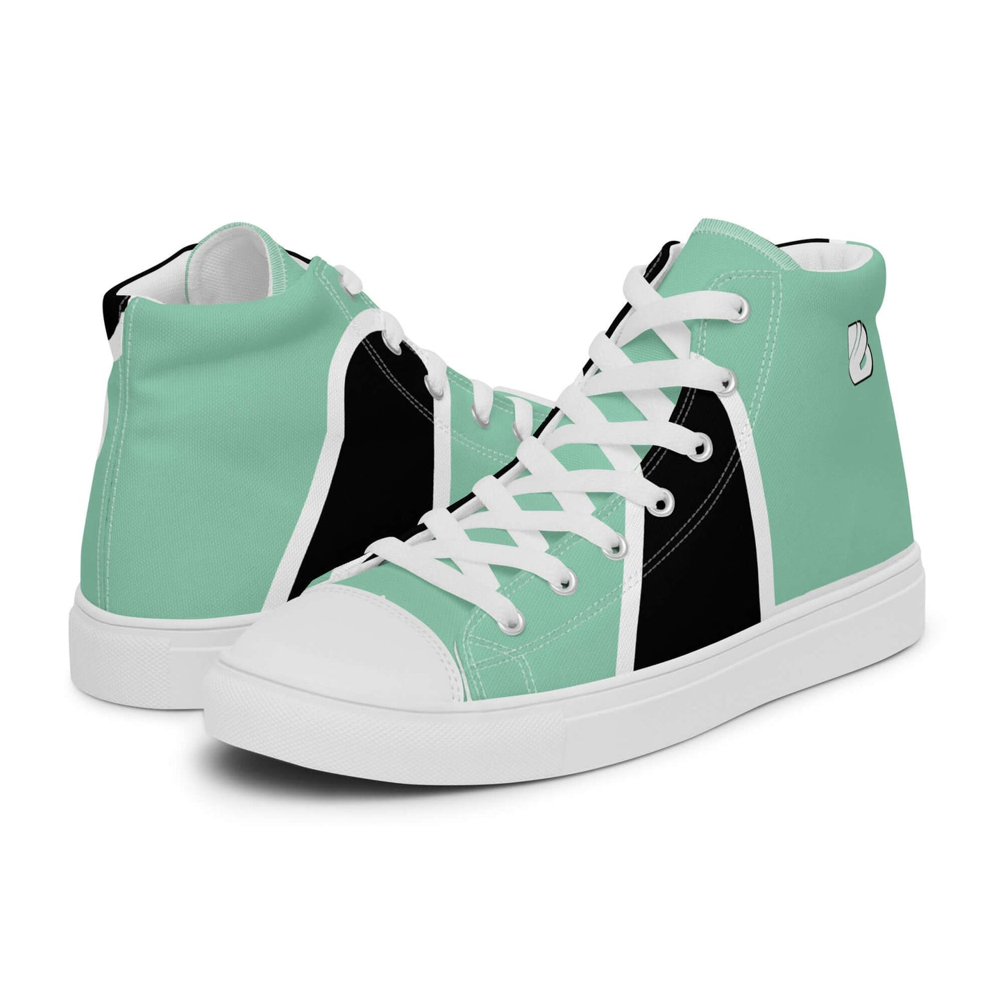 High-Top Leinenschuhe für Herren N°1 in mint and black with EVA rubber sole, breathable lining, leatherette toe cap, and white laces.