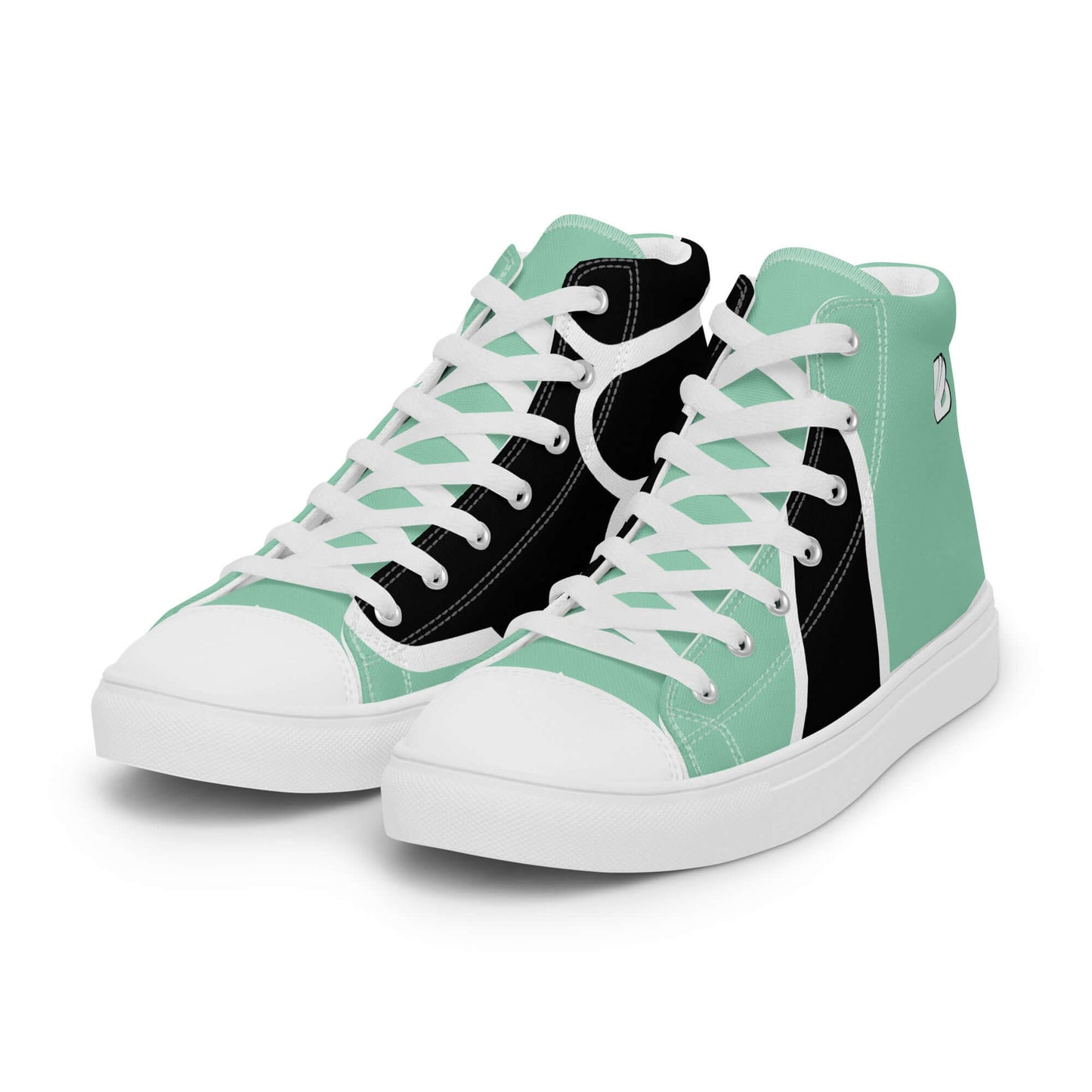 Mint and black High-Top Leinenschuhe für Herren N°1 with white laces, featuring breathable lining and padded collar.