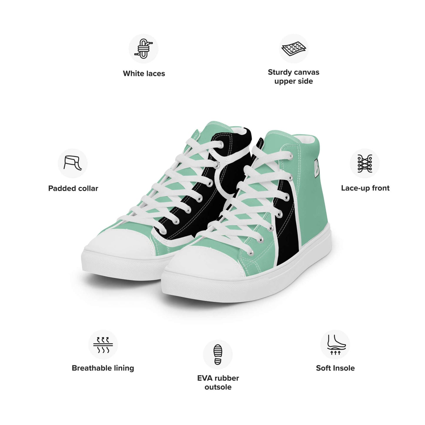 High-Top Leinenschuhe für Herren N°1 with white laces and padded collar, showcasing breathable lining and EVA rubber outsole.
