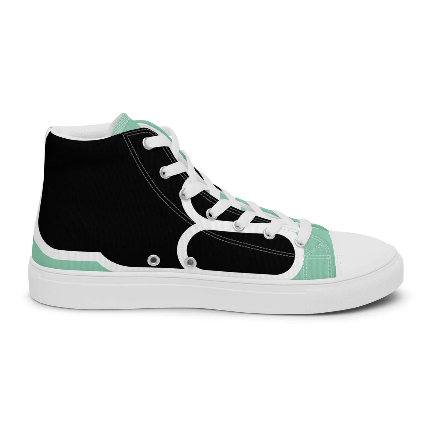 High-Top Leinenschuhe für Herren N°1 in Schwarz und Türkis mit weißer Sohle und Schnürsenkeln, atmungsaktivem Futter