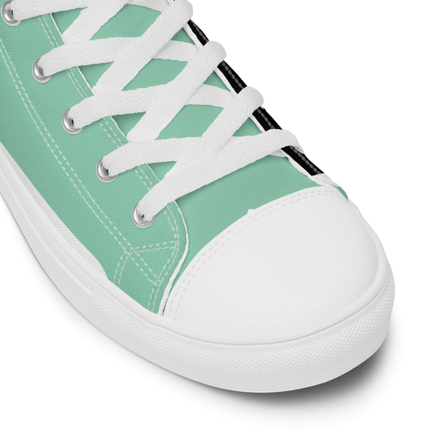 Close-up of High-Top Leinenschuhe für Herren N°1 with white laces and mint green canvas upper