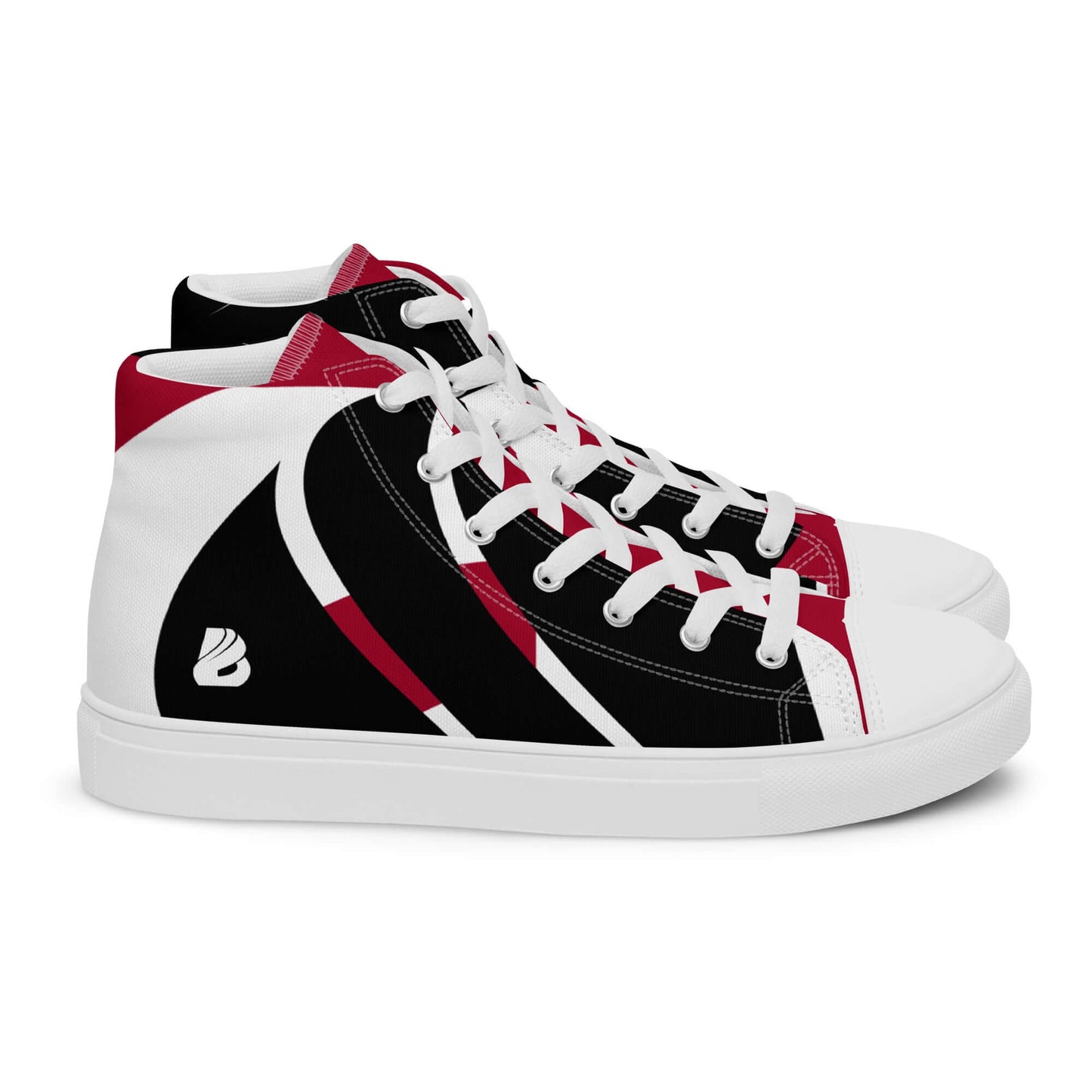 Black and red High-Top Leinenschuhe für Herren N°4 with white soles and laces, featuring breathable lining and stylish design.