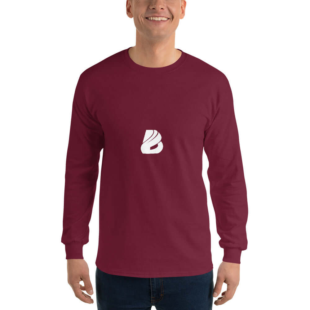 Herren-Langarmshirt N°1 in burgundy with classic fit and ribbed cuffs, ideal for cooler days, made from 100% jersey cotton.