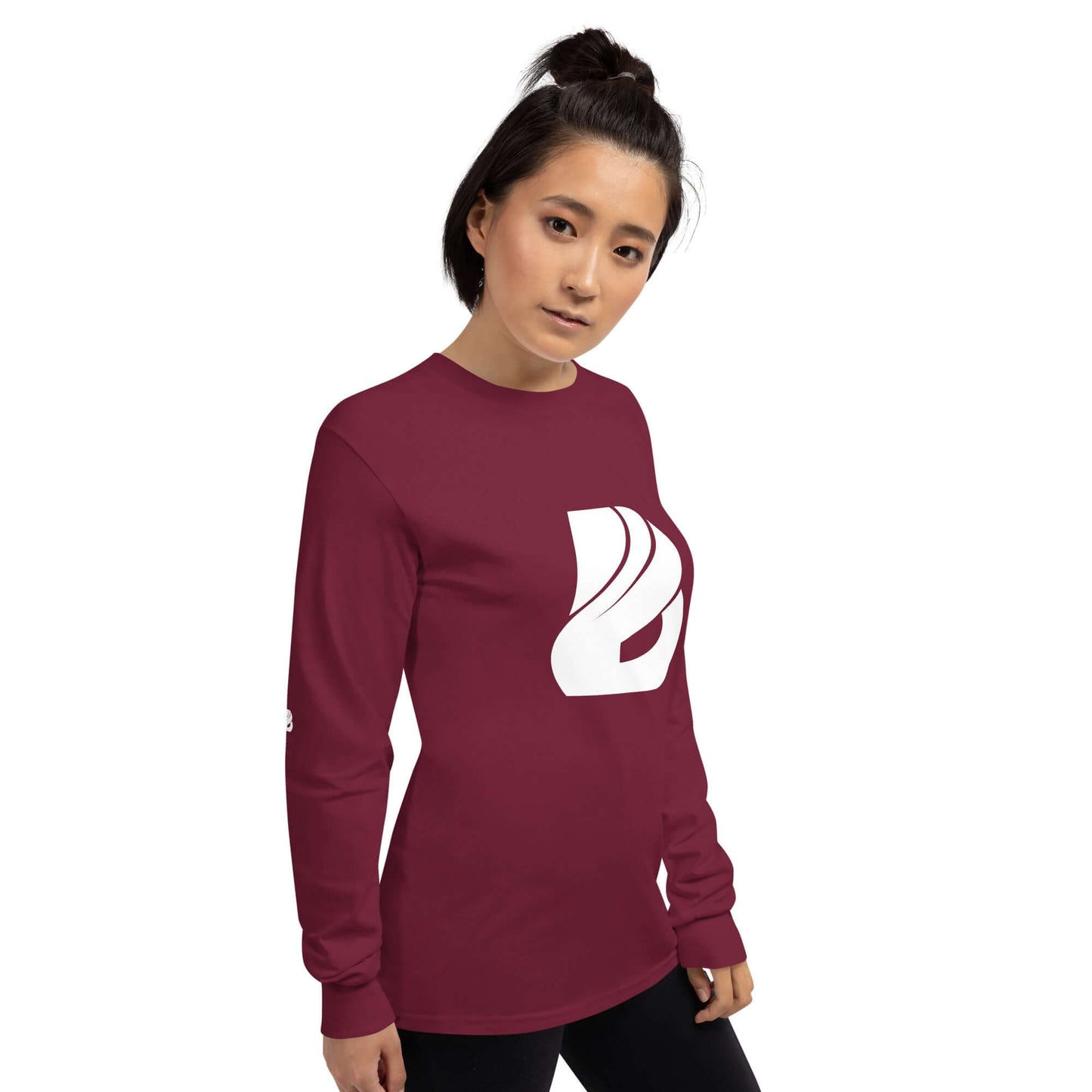Unisex-Langarmshirt N°0 in burgundy with ribbed cuffs and classic fit, perfect for cooler days, made of 100% jersey cotton.