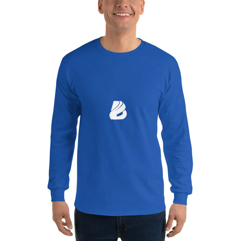 Herren-Langarmshirt N°1 in Blau mit gerippten Bündchen und klassischer Passform, ideal für kühle Tage. 100% Jersey-Baumwolle, Langarm.