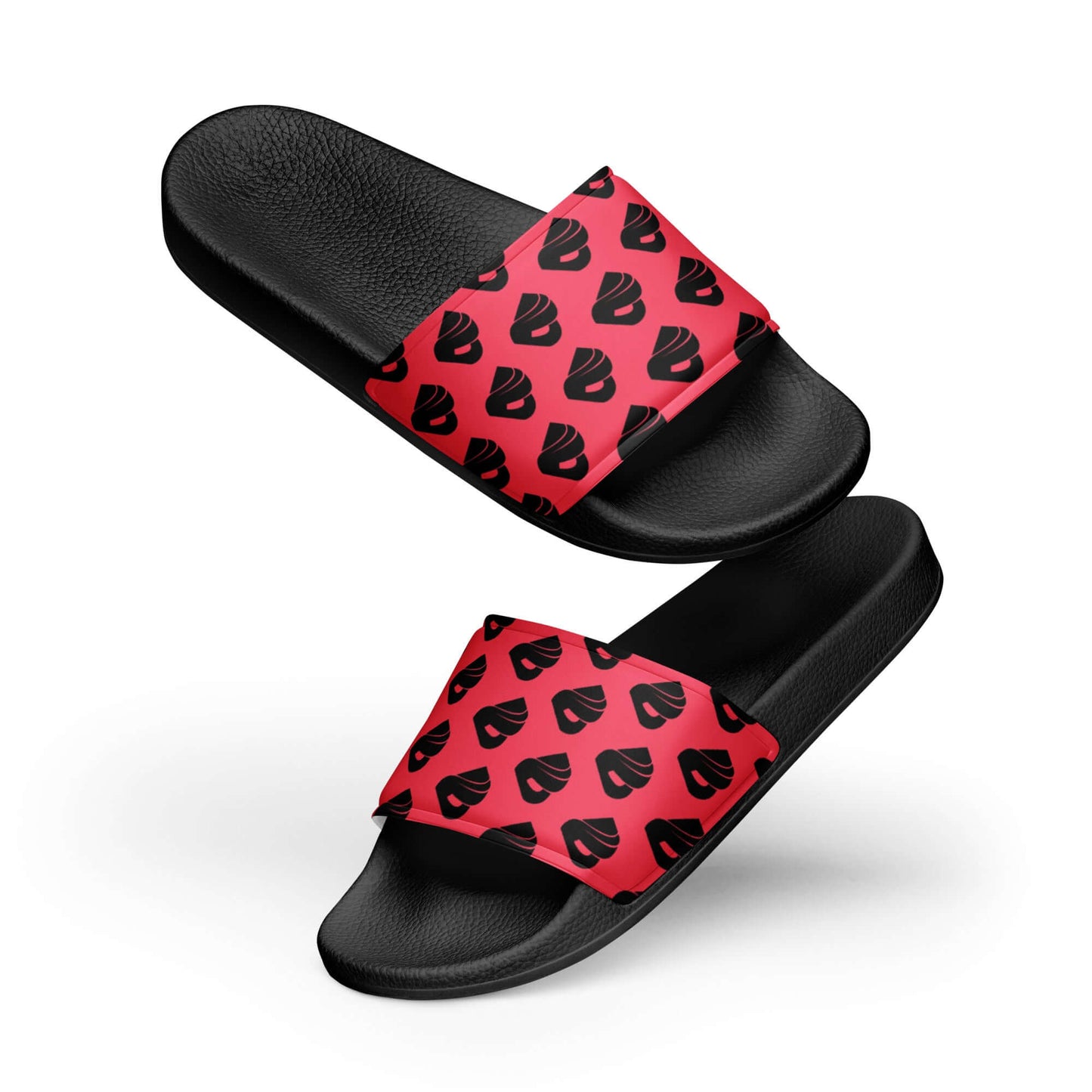 Herren-Schlappen N°2 in black with red patterned strap, perfect for summer and casual wear, featuring a cushioned upper and contoured footbed.