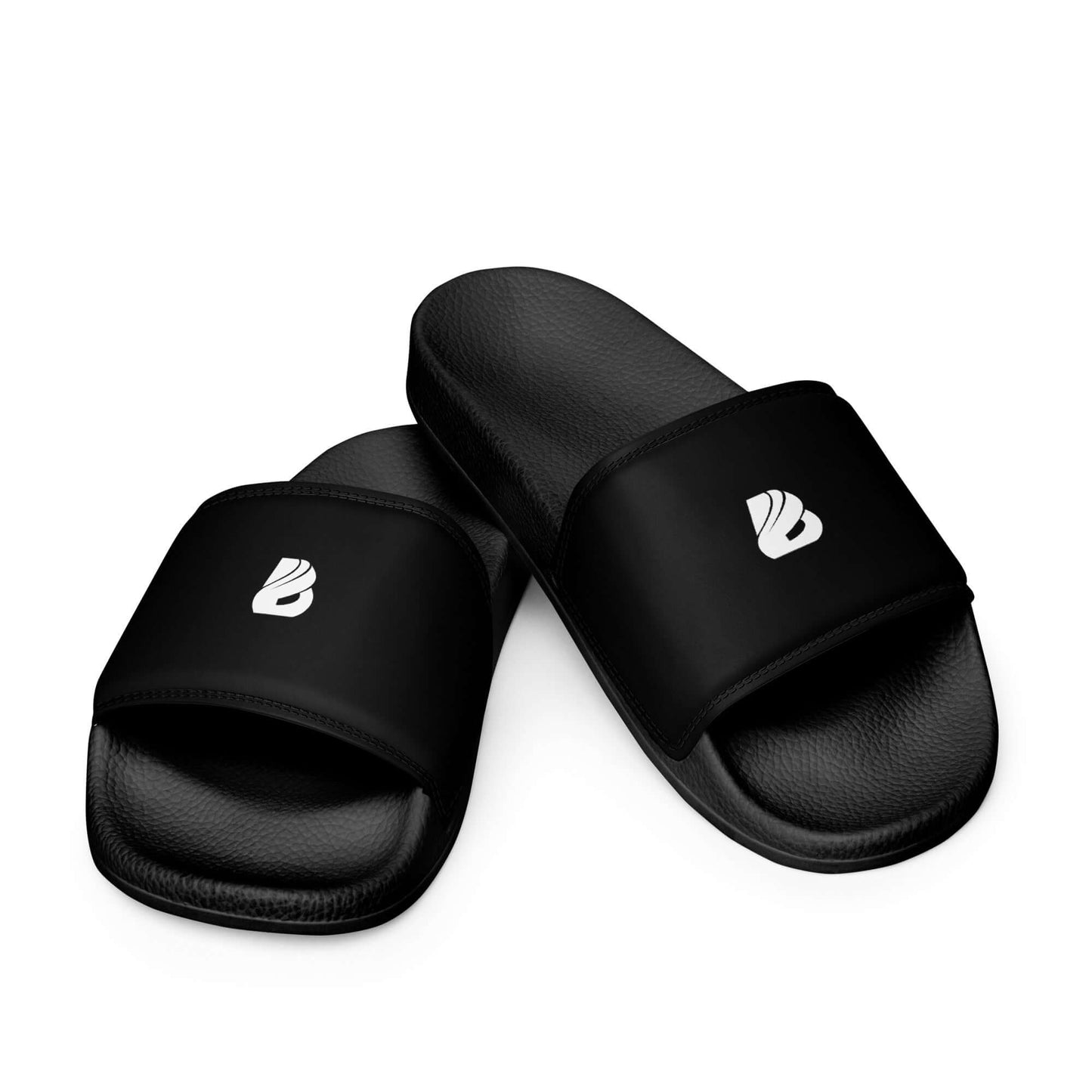 Herren-Schlappen N°1 black slides with cushioned strap and textured footbed for summer comfort.