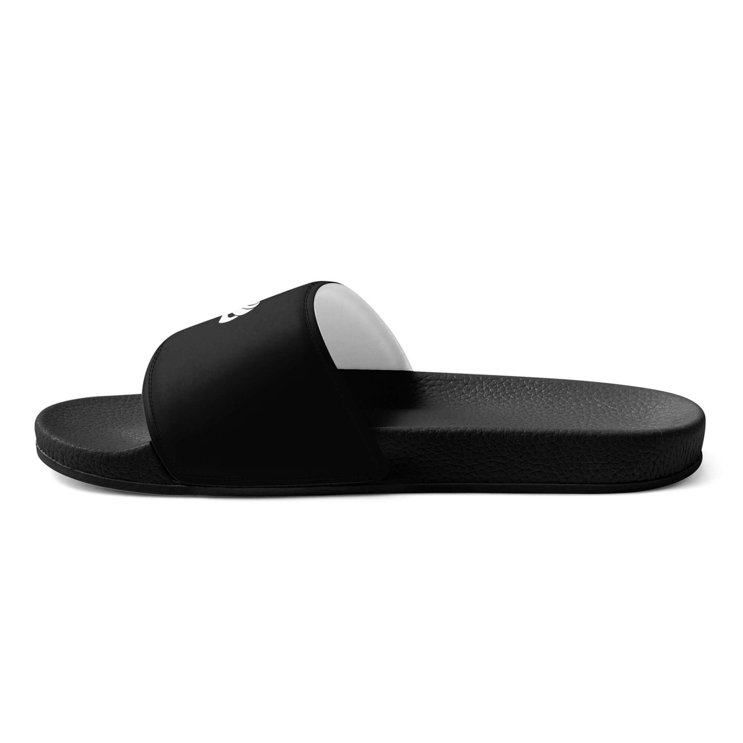 Herren-Schlappen N°1 black slide sandal with cushioned strap and contoured footbed, perfect for summer activities and casual outfits.