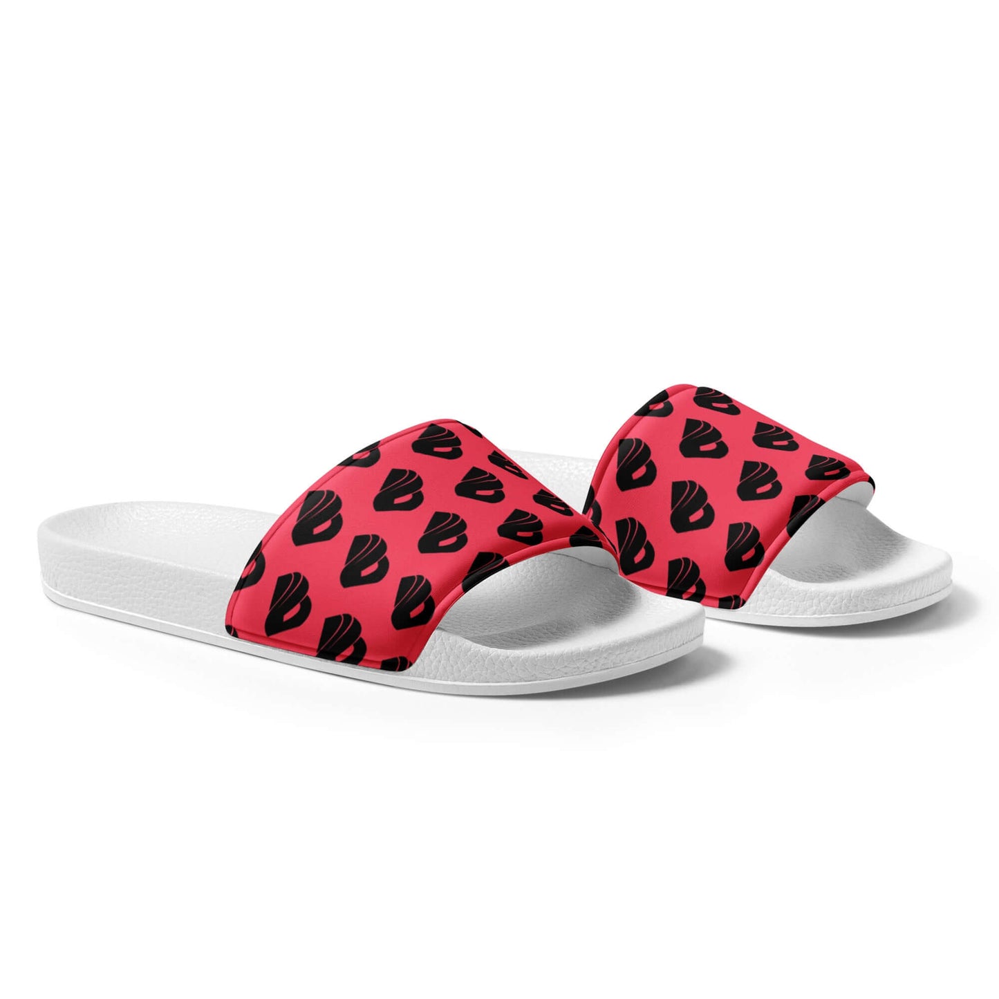 Herren-Schlappen N°2 with red and black lip pattern, featuring a cushioned synthetic leather strap and contoured footbed for summer comfort.