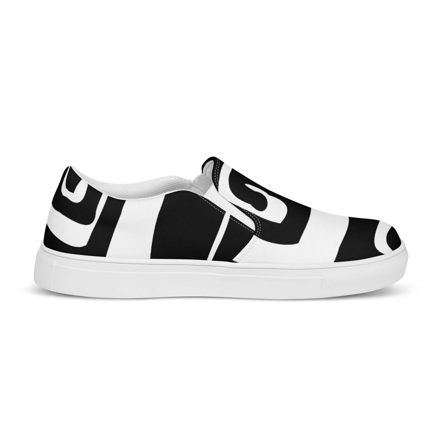Herren-Canvas-Slipper N°0 schwarz-weiß mit EVA-Gummisohle, ideal für Komfort und Stil, abgebildet von der Seite