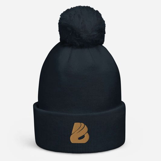 Bommel-Beanie N°0 in black with soft pom-pom and cuff, made from 100% acrylic fiber to keep you warm in winter and autumn.