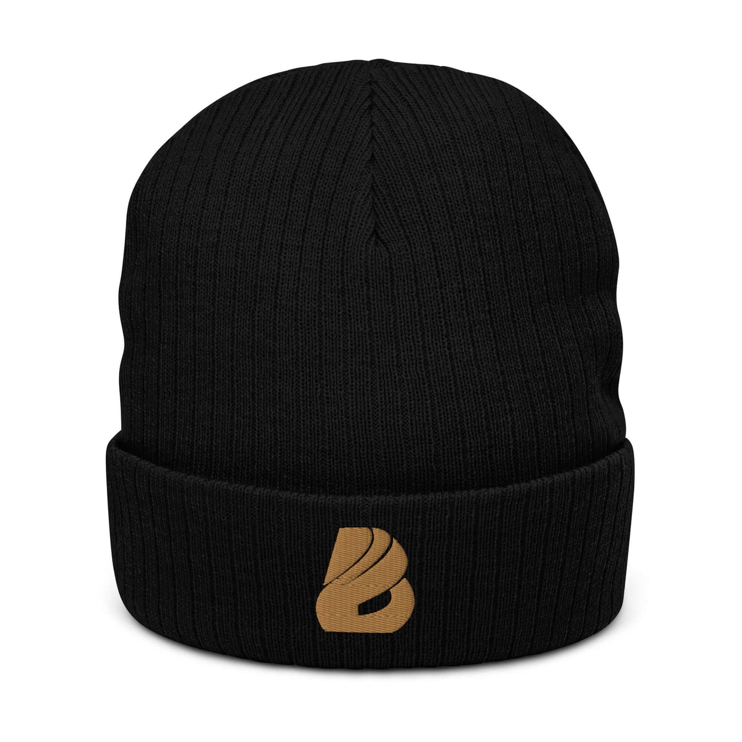 Gerippte Strickmütze N°0 in schwarz mit Bündchen und Logo-Detail, ideal für stylische und warme Outfits, aus 50% recyceltem Polyester, 50% Acryl.