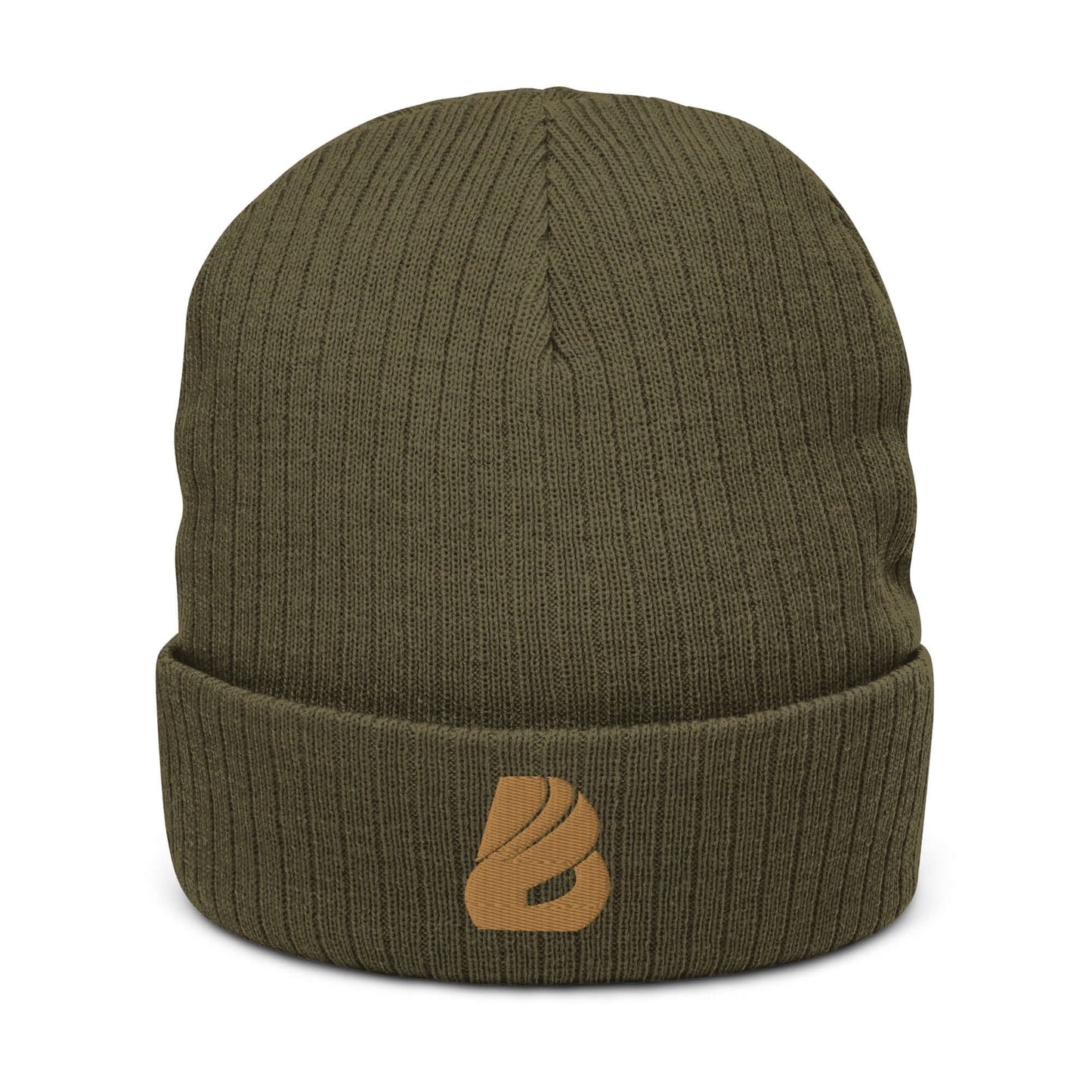 Gerippte Strickmütze N°0 in olive green, warm and stylish beanie, recycled polyester and acrylic, versatile fit and design.