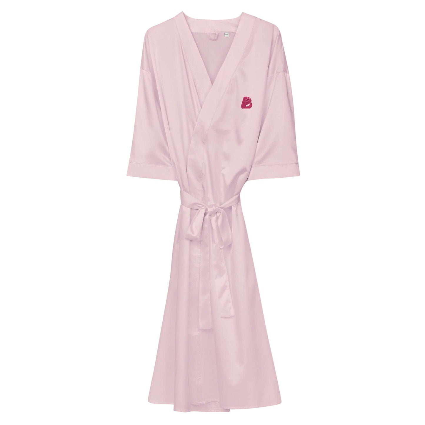 Satinmantel N°2 in light pink, kimono-style robe with 3/4 sleeves.