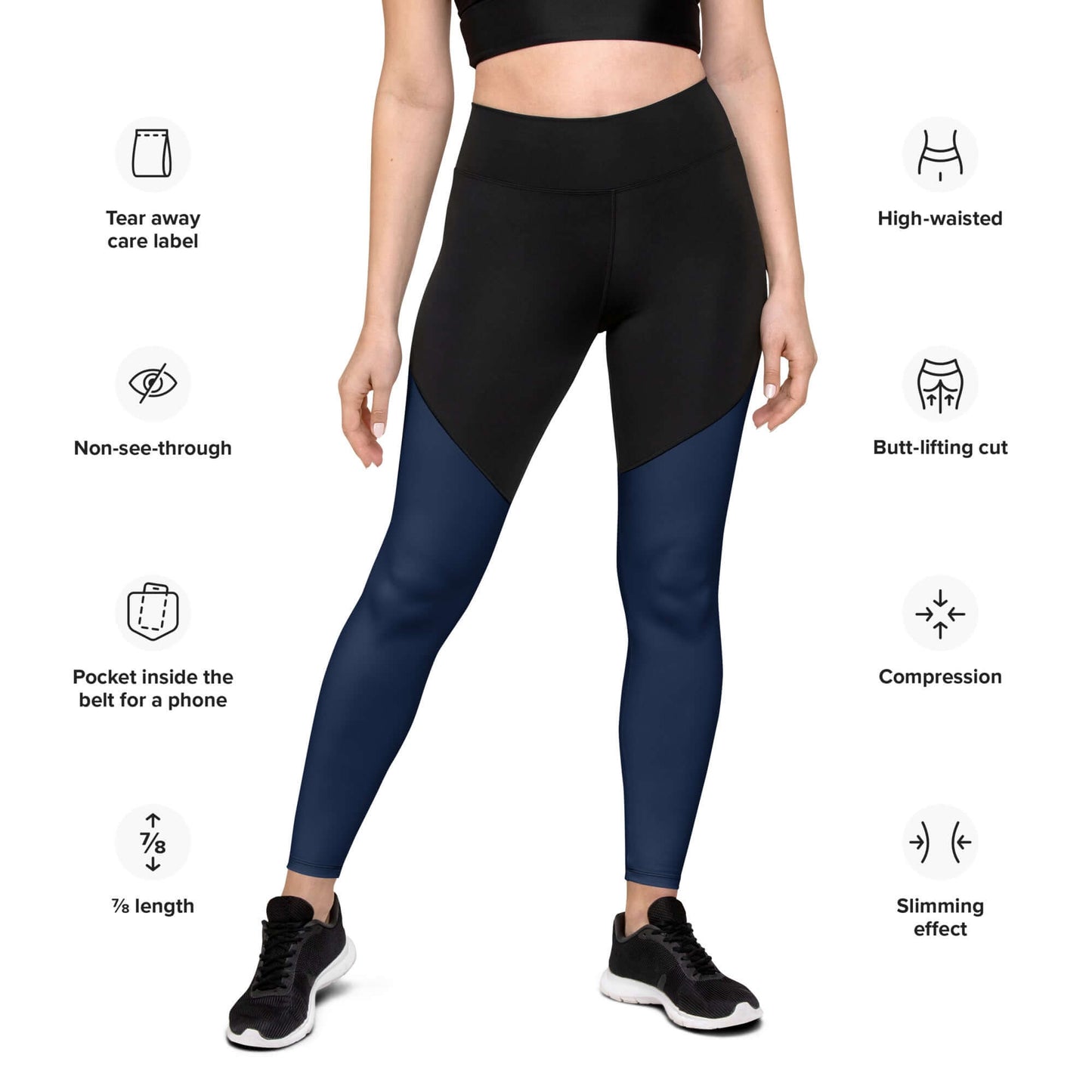 Sport-Leggings N°1 showing compression, butt-lifting cut, and features like a phone pocket and non-see-through material