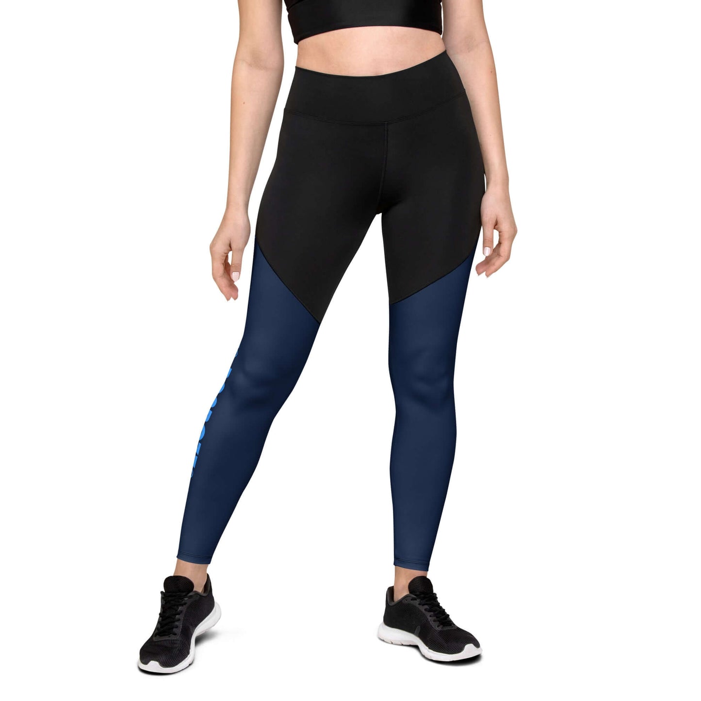 Sport-Leggings N°2 in black and blue, designed for moderate to intense workouts, made from compressed materials for active lifestyles.