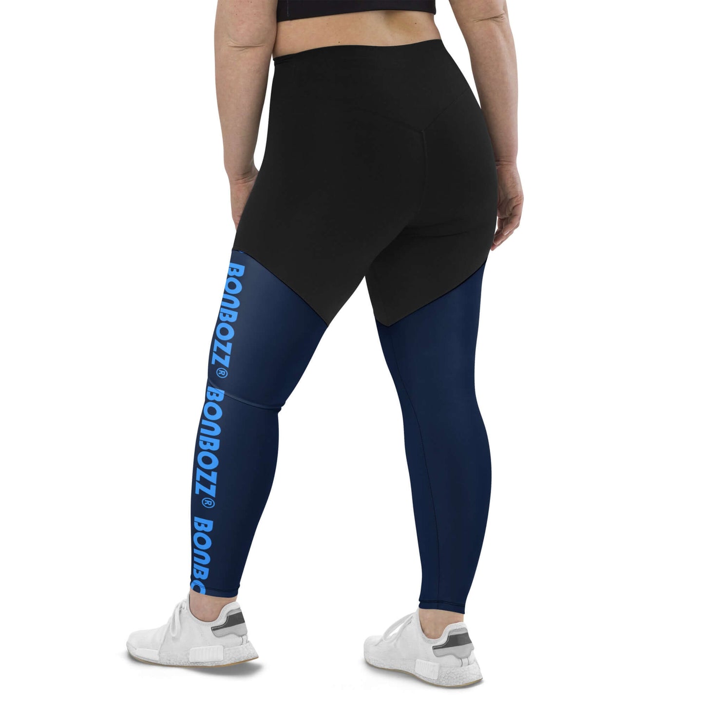 Sport-Leggings N°2 in black and blue, showcasing logo pattern, designed for comfort and style in moderate to intense workouts.