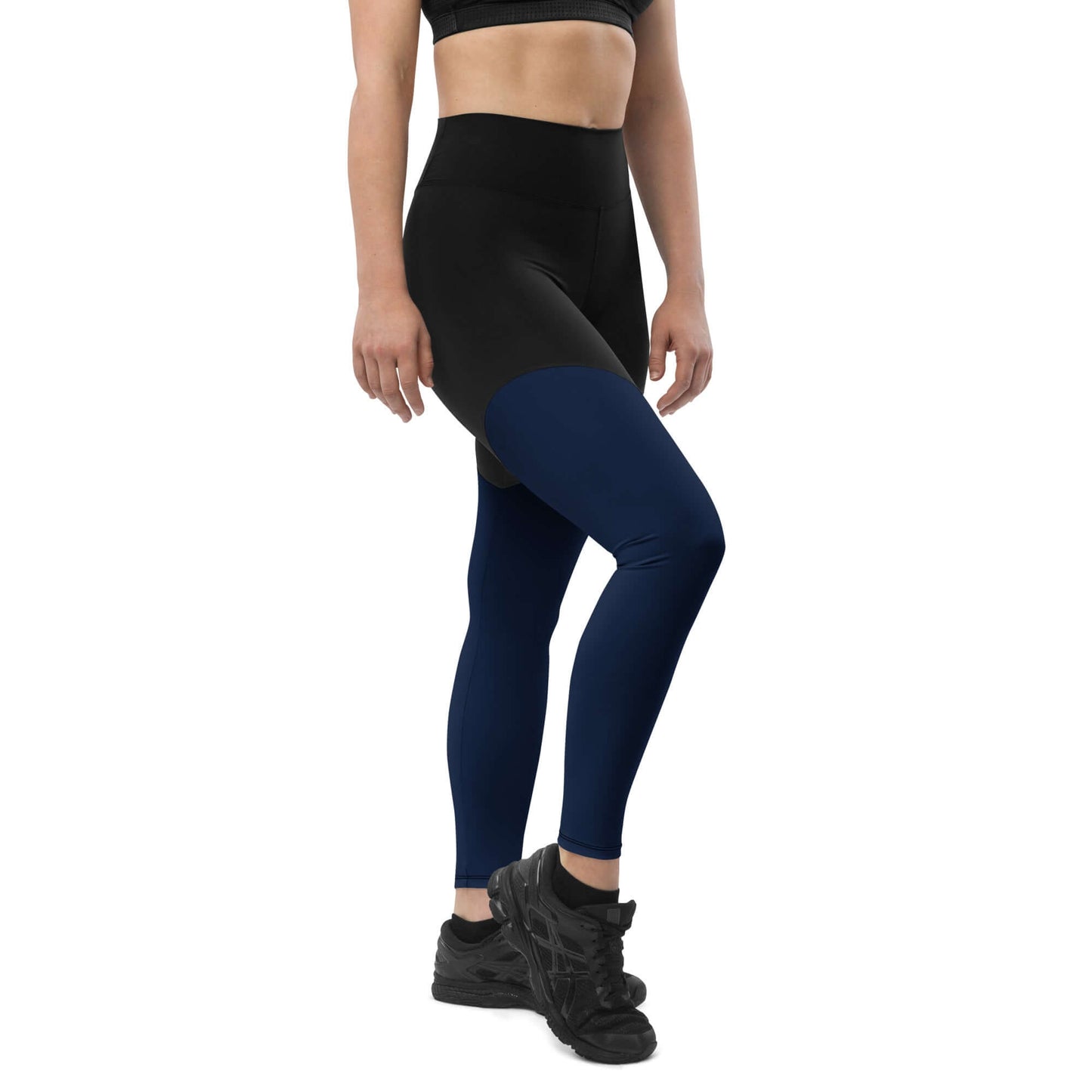 Sport-Leggings N°1 in black and blue, ideal for active lifestyles, made of polyamide and elastane for comfort and style.