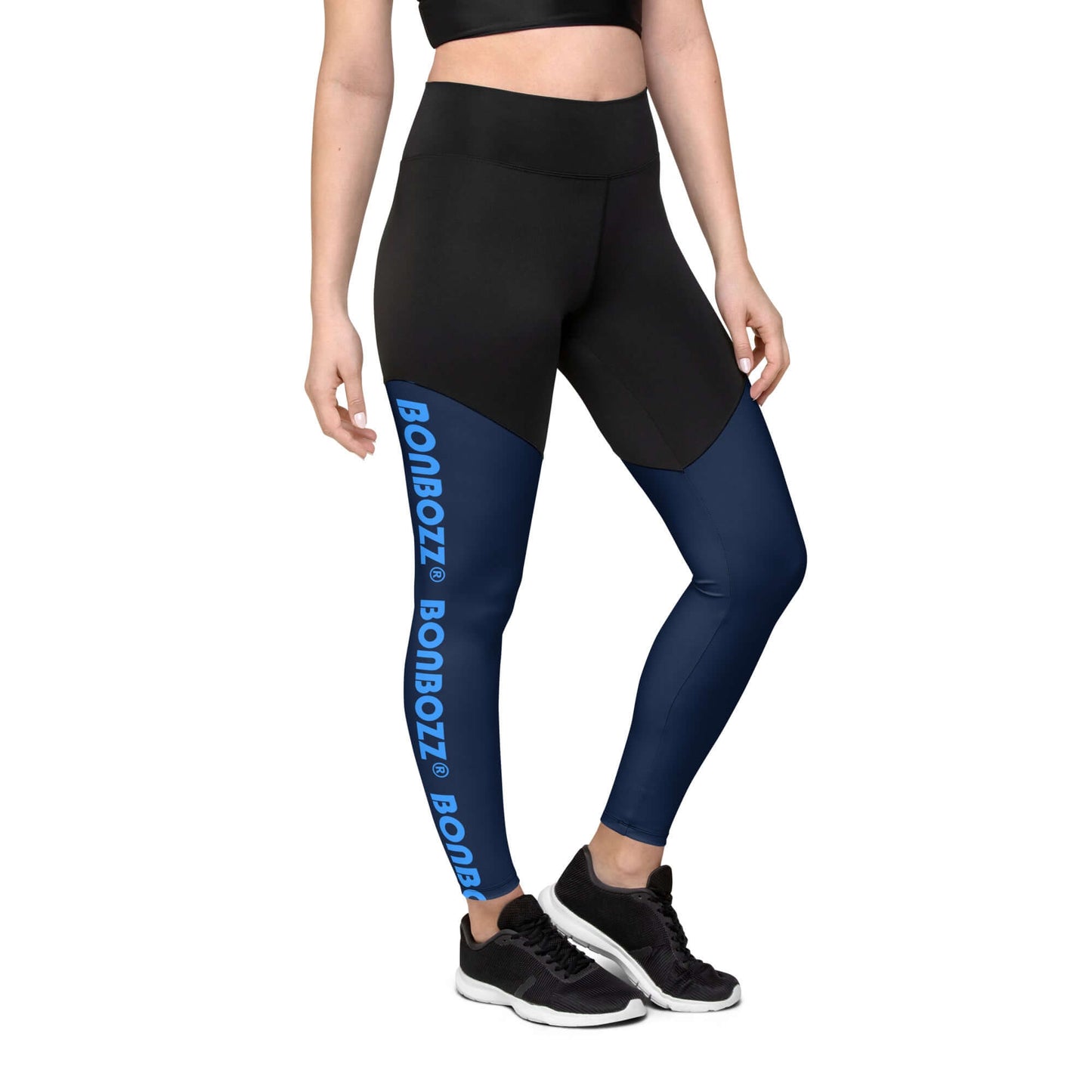 Sport-Leggings N°2 for women in black and navy, designed for moderate to intense workouts. High-waisted and comfortable fit.