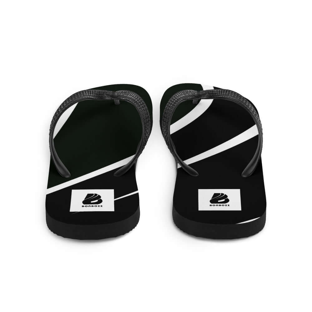 Flip-Flops N°0 with black and white design, soft polyester cover, and comfortable black Y-shaped straps for summer adventures.