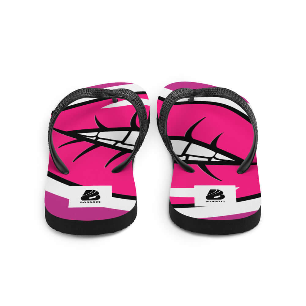 Flip-Flops N°2 with vibrant pink and black design, featuring rubber sole and black Y-shaped straps, perfect for summer adventures.