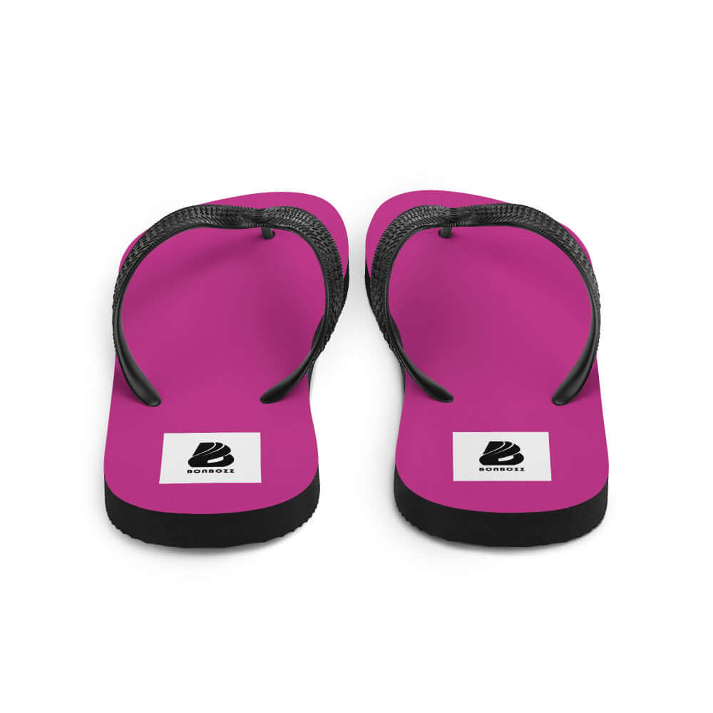 Flip-Flops N°3 pink sandals with black straps and logo, comfortable summer footwear with rubber sole and polyester cover