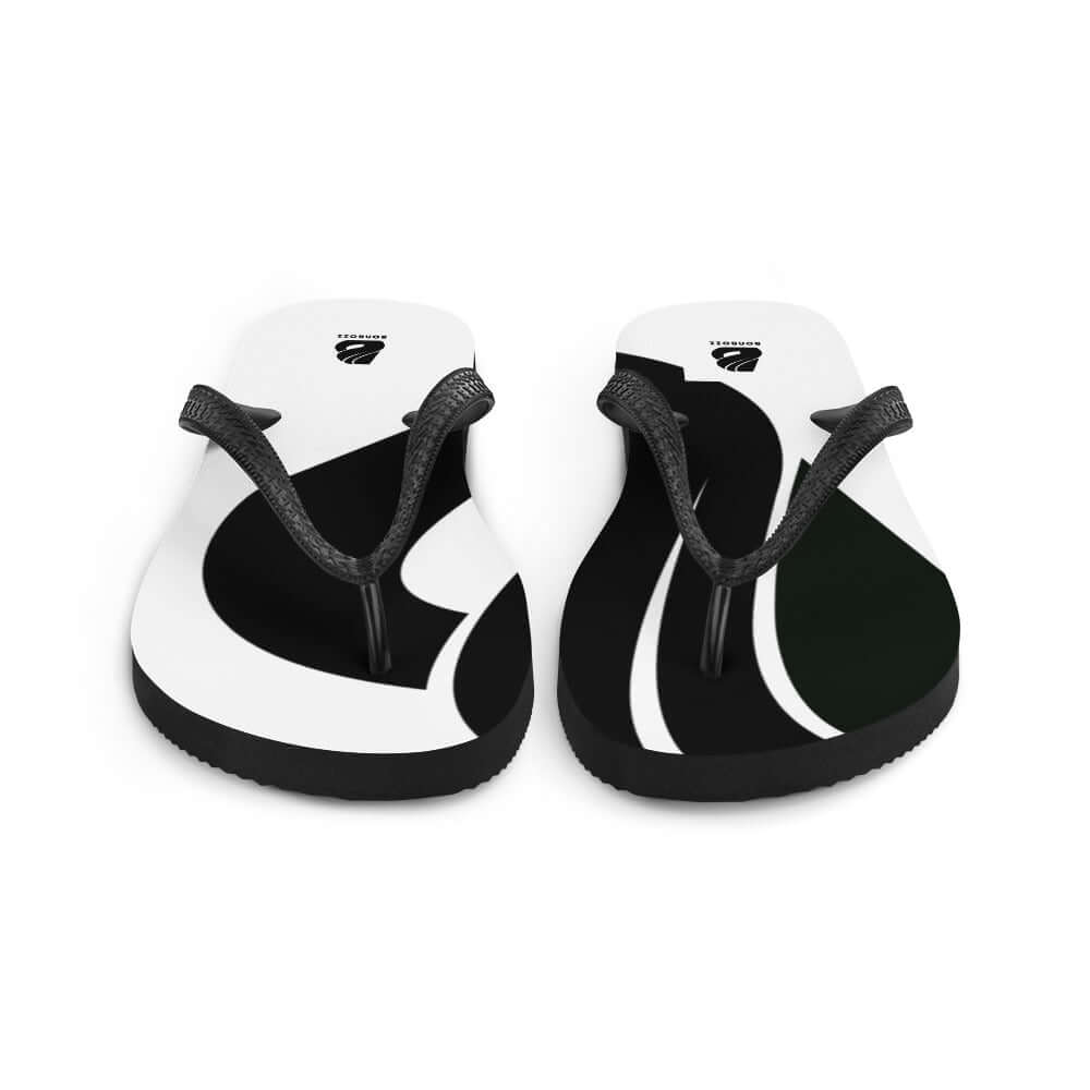 Flip-Flops N°4 with black and white design, featuring soft fabric-covered rubber sole and comfortable Y-shaped straps for summer adventures.
