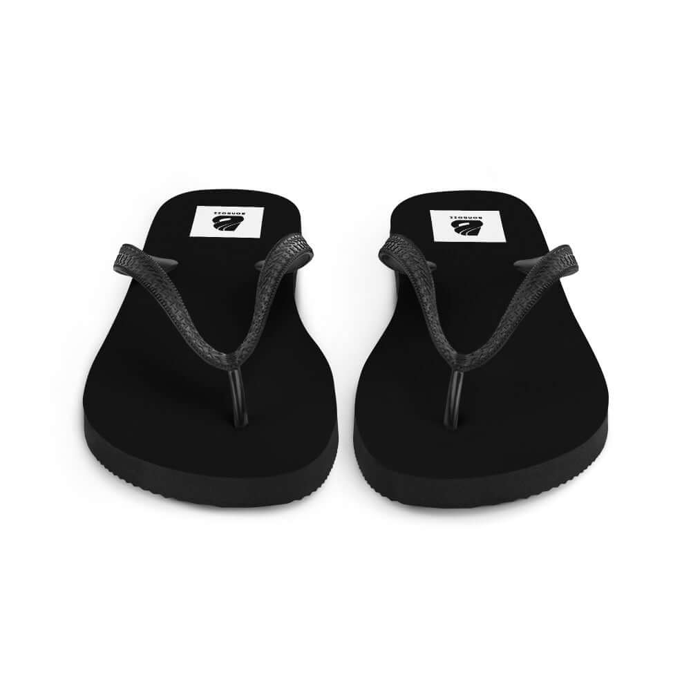 Black Flip-Flops N°8 with rubber sole and Y-shaped straps, perfect for summer adventures.