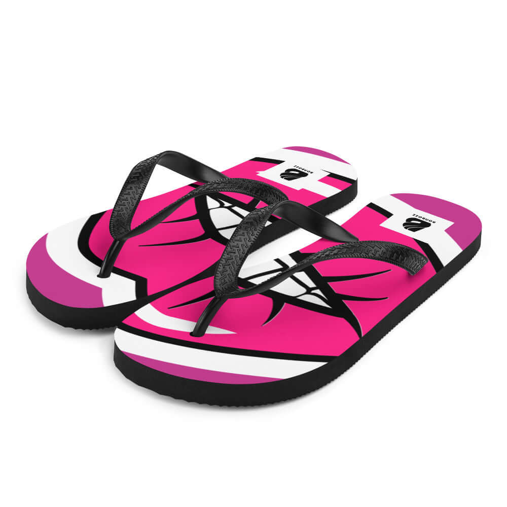 Flip-Flops N°2 pink and black sandals with soft fabric lining, rubber sole, and Y-shaped straps, perfect for summer comfort and style.