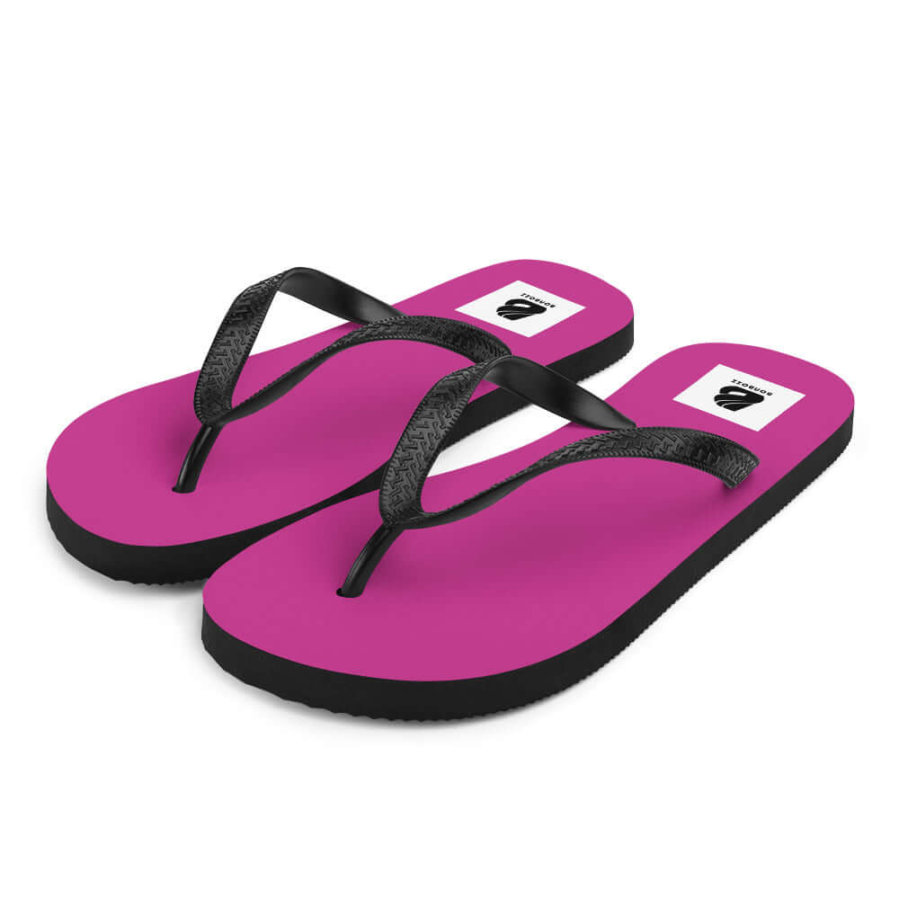 Flip-Flops N°3 in vibrant pink with black Y-shaped straps and rubber soles, perfect for summer adventures. Comfortable and stylish footwear.