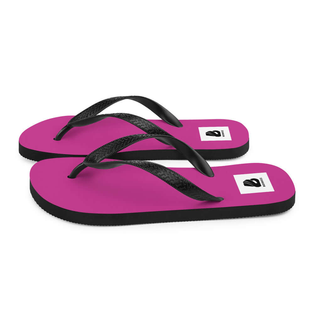 Flip-Flops N°3 vibrant pink design with black straps, comfortable rubber sole, perfect for summer adventures and all-day wear.