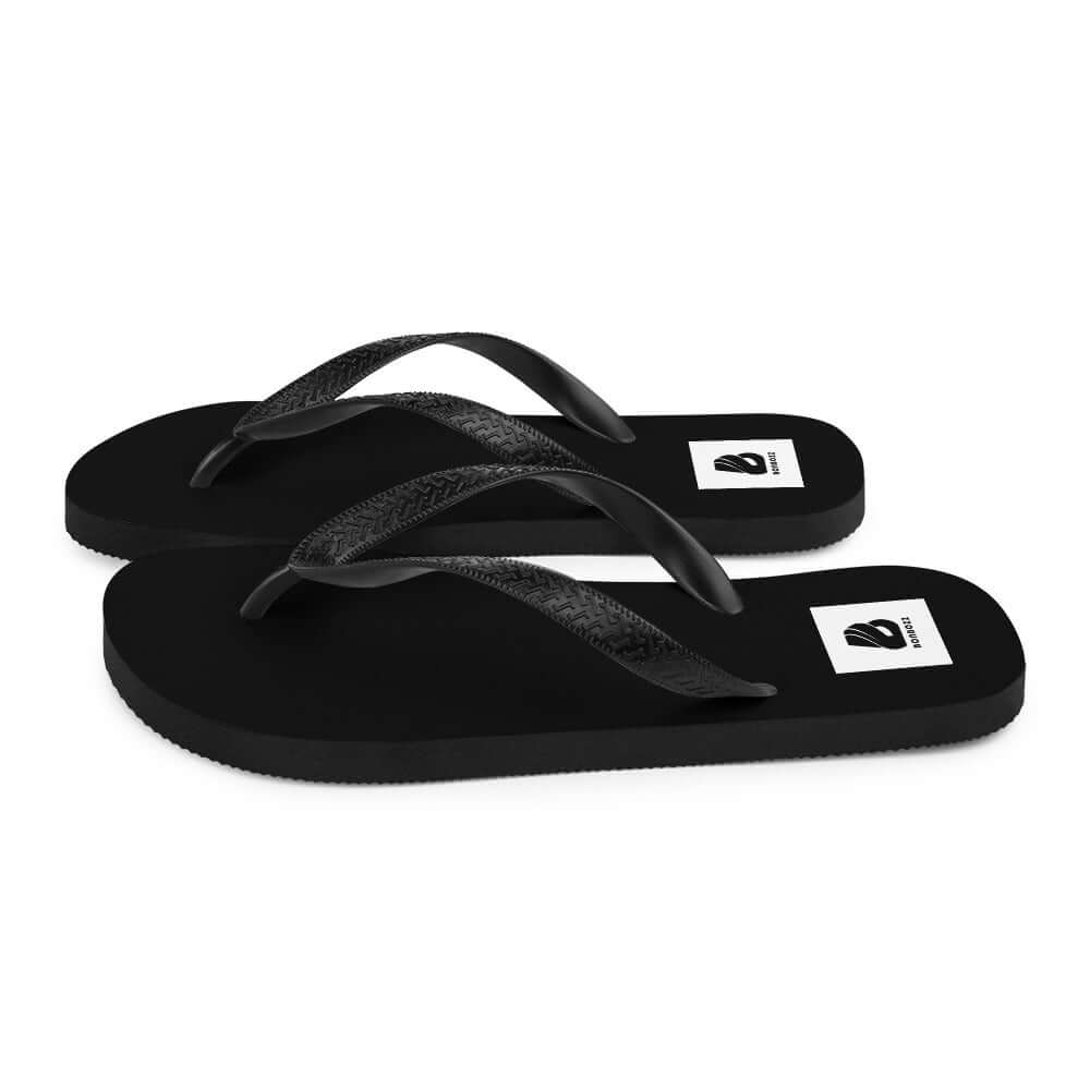 Flip-Flops N°8, black flip-flops with black Y-shaped straps and soft fabric overlay, ideal summer footwear.
