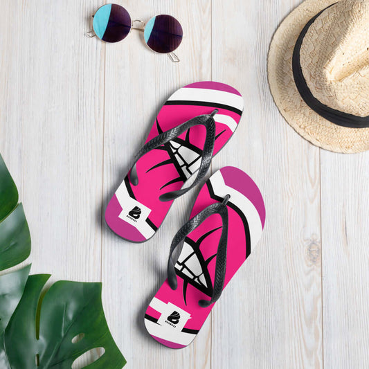 Flip-Flops N°2 with colorful design, black rubber straps, and soft fabric lining, perfect for summer adventures.