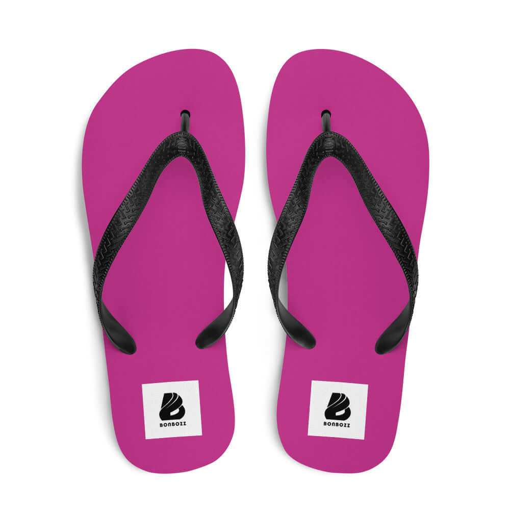 Flip-Flops N°3 in vibrant pink with black Y-shaped straps, featuring a comfortable rubber sole and soft fabric cover.