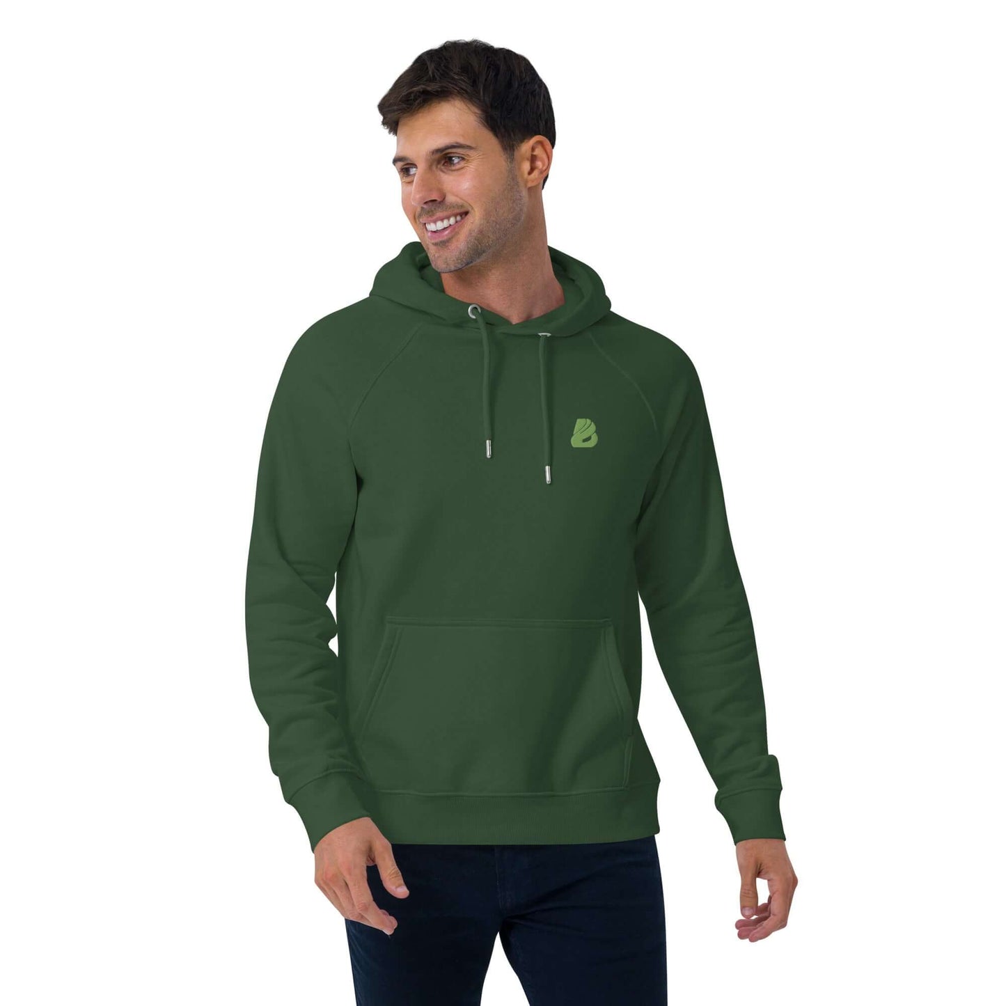 Unisex Bio-Raglan-Hoodie N°0 in green, featuring soft fabric and stylish design