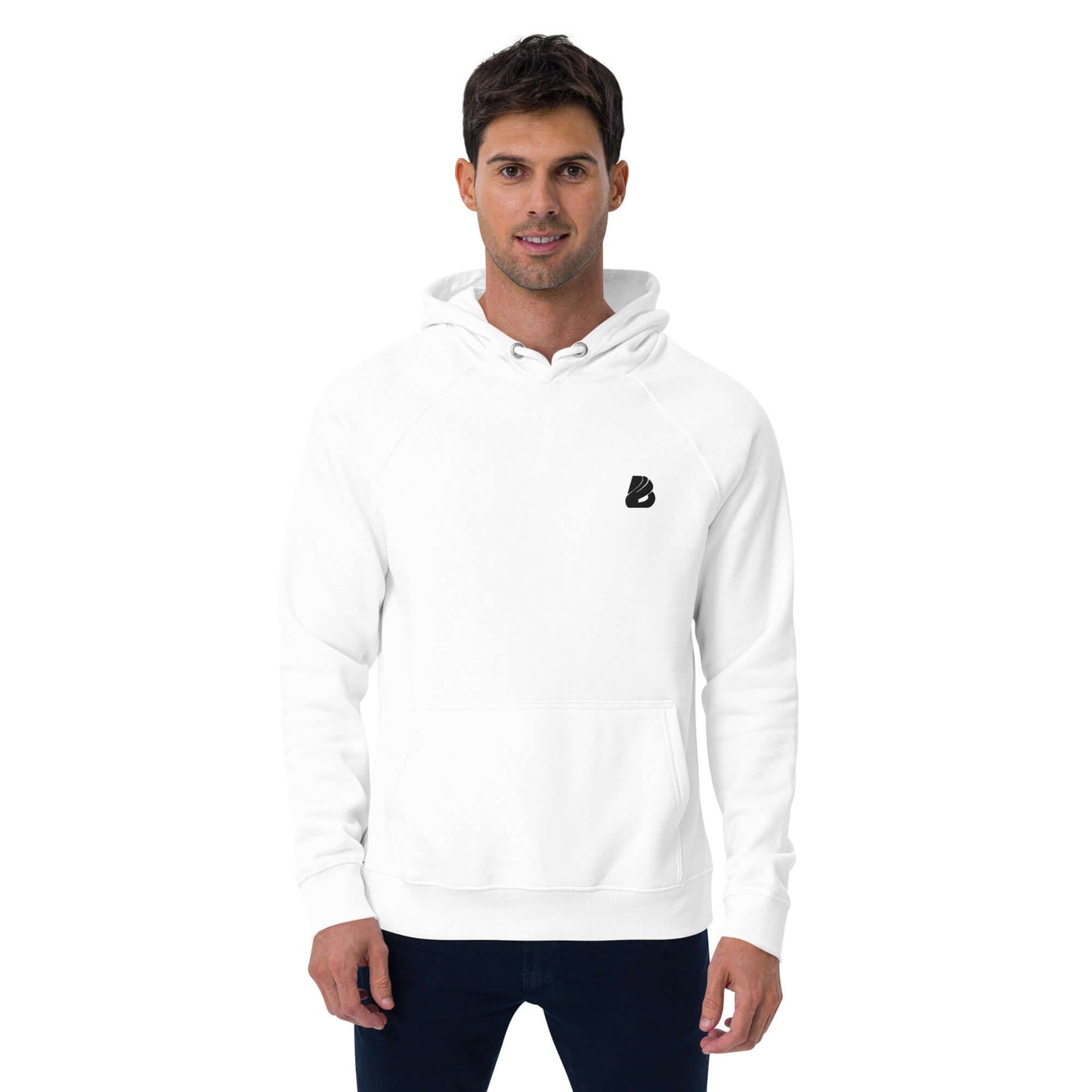 Unisex Bio-Raglan-Hoodie N°1 in white, featuring a soft interior and casual style, perfect for both comfort and fashion.