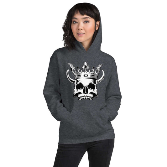 Unisex-Kapuzenpullover N°1 mit Totenkopf-Druck, ideal für kühle Abende, stylisch und weich, in dunkelgrauer Farbe