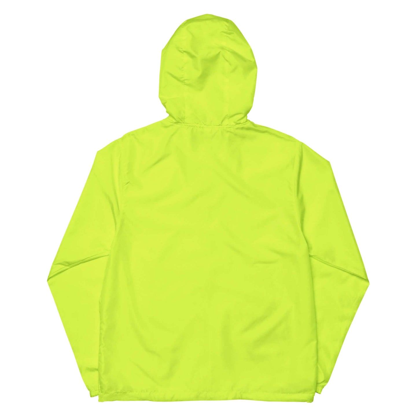 Back view of neon yellow Leichter Unisex-Windbreaker mit Reißverschluss N°0, waterproof and lightweight jacket